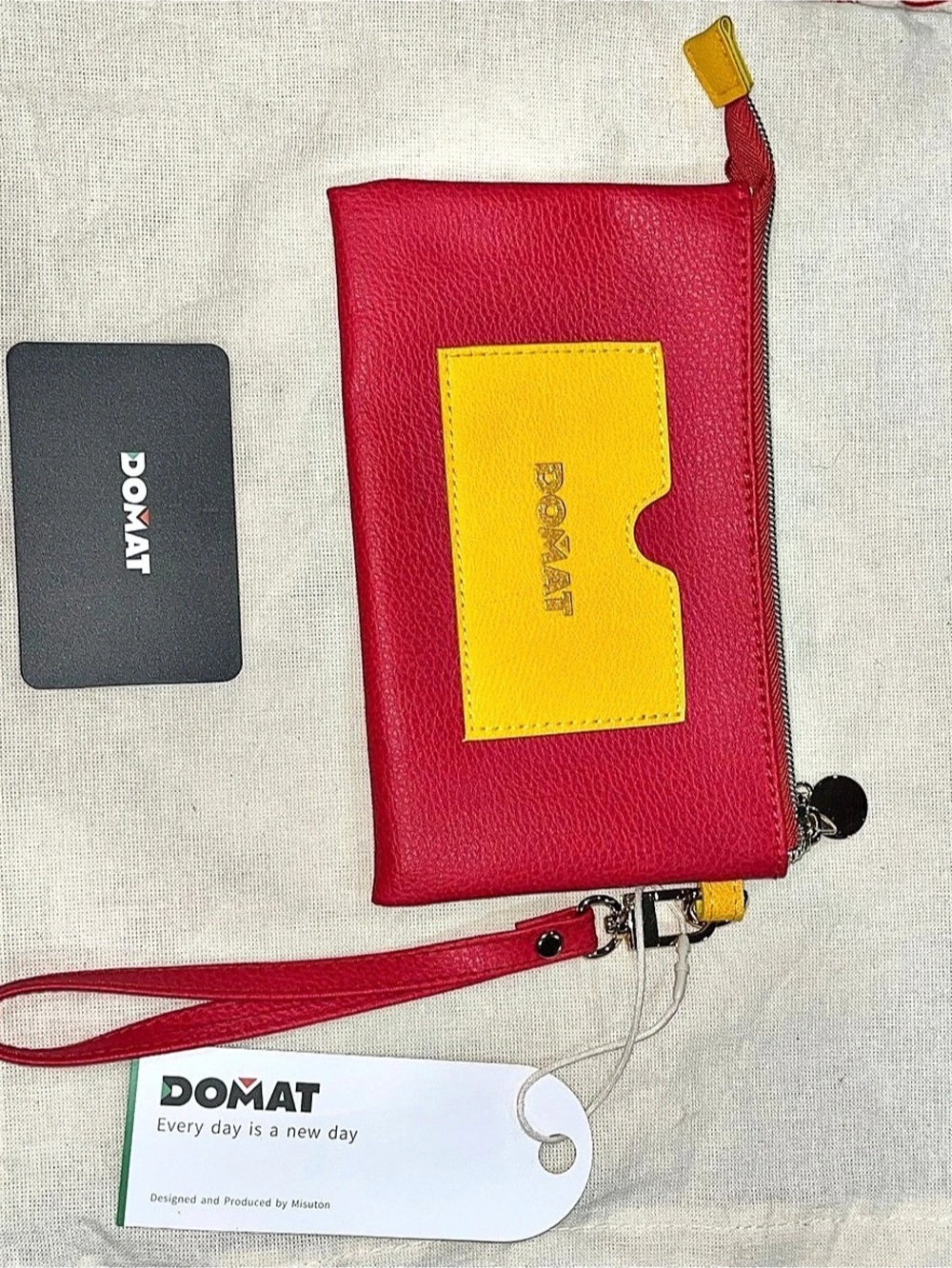 DOMAT Pink & Yellow Wristlet Pouch NWT